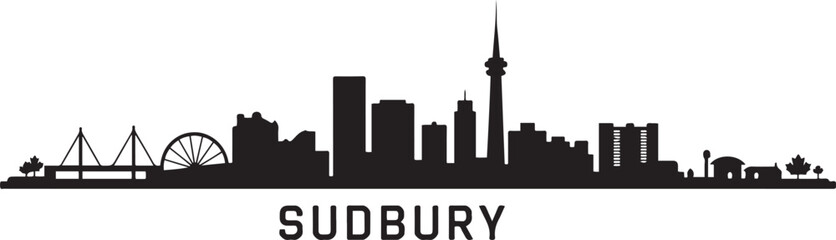 Naklejka premium Sudbury Ontario Skyline with Cityscape, and Canada. design Vector black silhouette