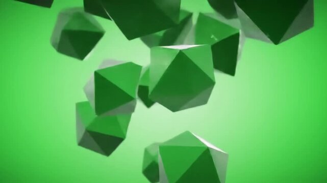 Geometric shapes floating in a gradient green background