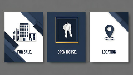 Real Estate Promotion Set House Keys and Location Icons