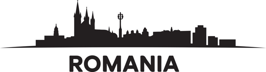 Fototapeta premium ClujNapoca Skyline Silhouette with Romania. design Vector black silhouette