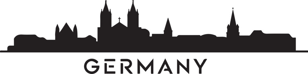 Obraz premium Mainz Skyline Vector with Germany. design Vector black silhouette