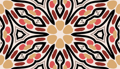 Geometric abstract symmetrical seamless pattern, ethnic art illustration for fabric design and backgrounds