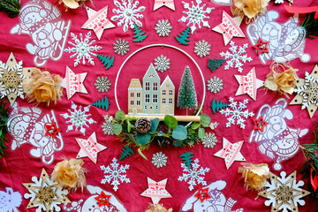 Basel, Switzerland, EU. Holiday decor at the local Christmas markets.  Pattern of holiday decor 