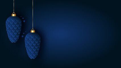Christmas decorations. Fir cones on navy background