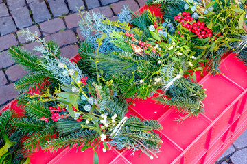 Basel, Switzerland, EU. Holiday decor at the local Christmas markets.