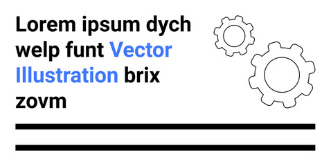 Industrial innovation, mechanical systems, business design, creative layouts, engineering concepts, education tools. Two gears and placeholder text with lines. Industrial innovation and mechanical
