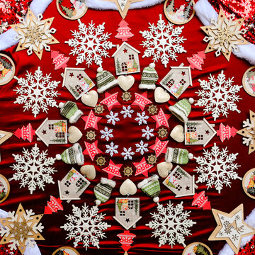 Basel, Switzerland, EU. Holiday decor at the local Christmas markets.  Pattern of holiday decor 