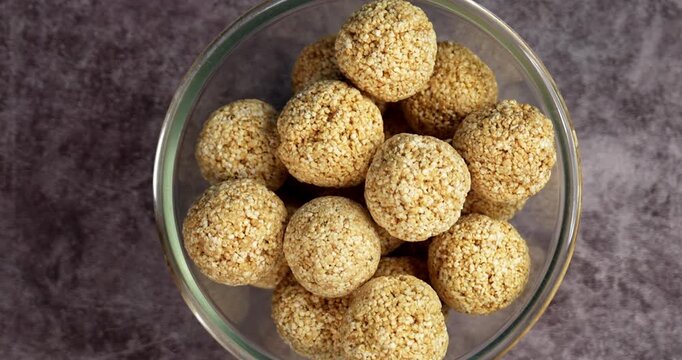 Amaranth Laddu or Rajgira Laddoo Made from Royal Grain Cholai, Traditional Indian Spherical Sweet Balls