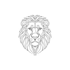 Fototapeta premium Majestic Lion Head Outline Drawing Vector, Stylized King of the Jungle Line Art for Logo or Coloring Page. 