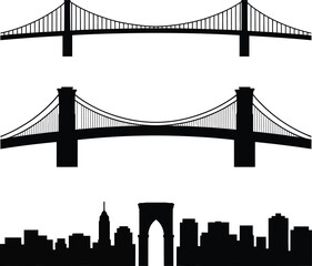 Fototapeta premium Collection of new york city iconic landmarks and famous bridges silhouettes