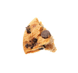 Piece of delicious chocolate chip cookie isolated on white
