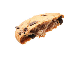 Piece of delicious chocolate chip cookie isolated on white
