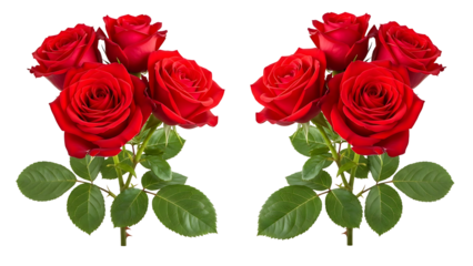 Pair of red roses bouquets isolated on transparent background