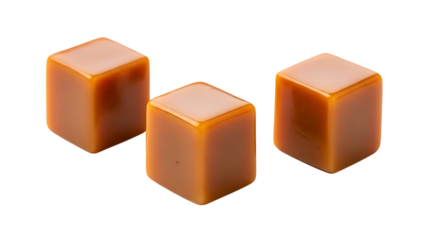 Three golden cubes isolated on transparent background