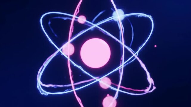 Atomic Model, Rotating, on Dark Blue