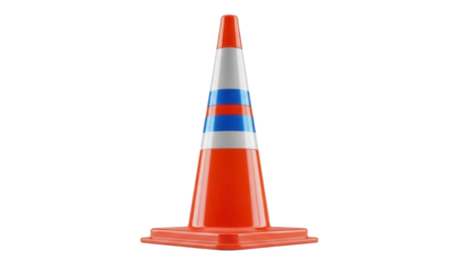 Orange traffic cone isolated PNG on transparent background, safety equipment for road construction and hazard warning