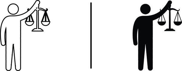 Justice and Law Icon. Person Holding Balance Scale and Legal Service Vector