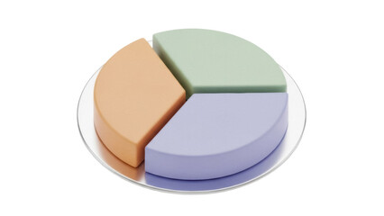 Pie chart with three colorful slices isolated PNG, data visualization element on transparent background for business presentations