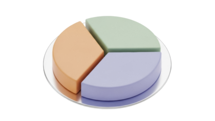 Pie chart with three colorful slices isolated PNG, data visualization element on transparent background for business presentations