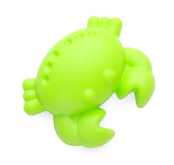 Plastic crab shaped mold isolated on white, top view. Children's beach toy