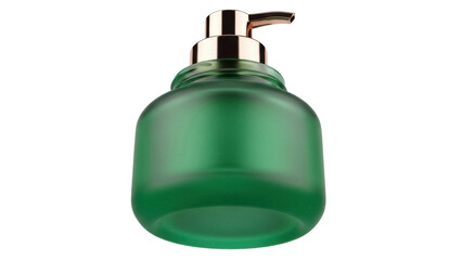 Obraz premium Green frosted glass soap dispenser isolated PNG on transparent background, elegant bathroom accessory for hand washing and personal hygiene