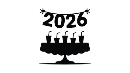 Modern 2026 celebration with cake and drinks