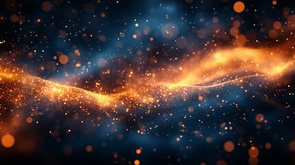 Abstract digital art, glowing particles, flowing waves, dark background