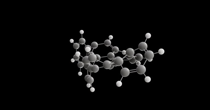 Diindenoperylene molecule, rotating 3D model of polycyclic aromatic hydrocarbon, looped video on a black background
