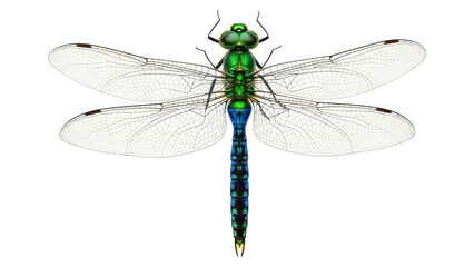 Emerald dragonfly PNG isolated on transparent background, iridescent insect with detailed wings for nature and design projects