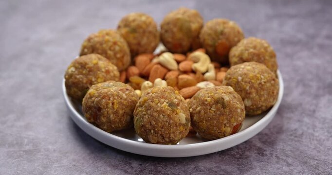Traditional Dink laddu made from edible gum and dry fruits, called Dinkache ladoo or gond ke laddoo
