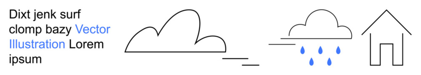 Weather changes, rainfall, natural environment, climate conditions, home protection, ecology. A cloud transforms into rain above a house. Weather changes and rainfall for climate awareness