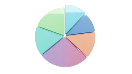 Colorful pie chart isolated PNG on transparent background, 3D rendering of data visualization for business presentation and infographic use