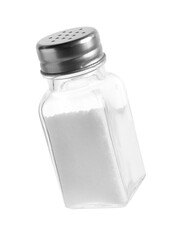 One shaker with salt in air isolated on white