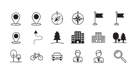 Fototapeta premium Vector Line Art Icons Representing Travel Navigation and Outdoor Activities