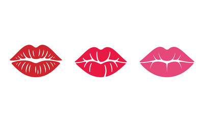 Three Red and Pink Kiss Imprint Icons on White Background