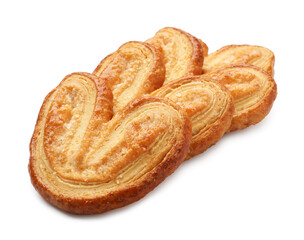 Three delicious palmier cookies isolated on white