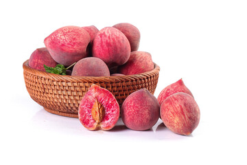 Fresh Chinese Blood Peaches in Wicker Basket © Nguyen