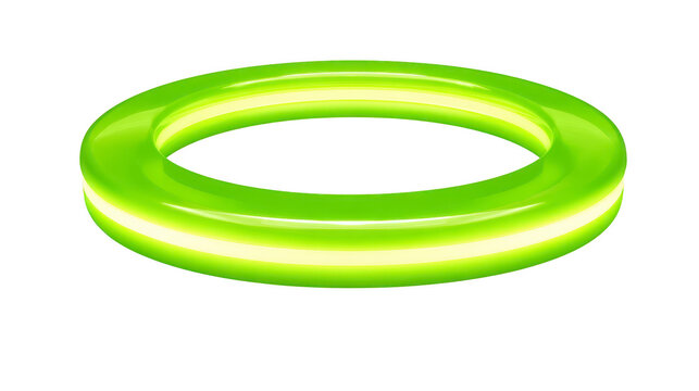 Green inflatable pool ring with glossy surface and bright neon stripe, floating on transparent background, evokes fun and playful summer vibe for swimming or beach activities
