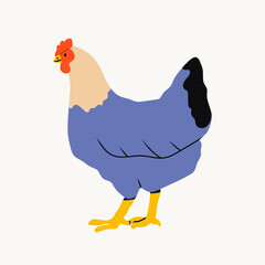 Domestic Chicken. Side view. Farm bird, organic eco food concept. Cute farm animal. Hand drawn trendy Vector illustration. Isolated design element. Logo, sticker, icon template