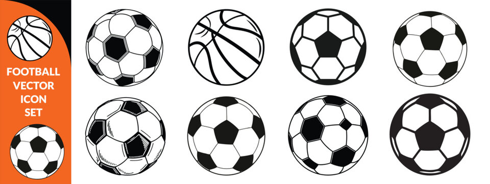 Football ball vector icon set. Soccer balls icons. soccer ball icons, football or soccer ball icon set in different styles, football simple black style, Football bis set design .