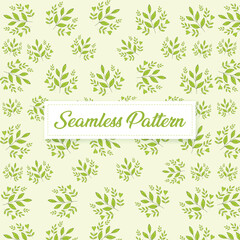 Seamless leaf pattern featuring delicate green botanical branches and small foliage elements scattered on a soft light green background vector illustration
