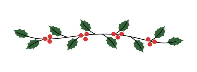 Festive Holly Berry Garland Divider. Holly berry leaves.  © Hayclaw Here