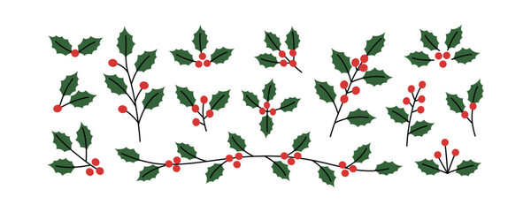 Christmas Holly Berries Elements Collection. Holly berry leaves. Winter decoration Christmas Holly Berries Elements Collection. Holly berry leaves. Winter decoration  © Hayclaw Here
