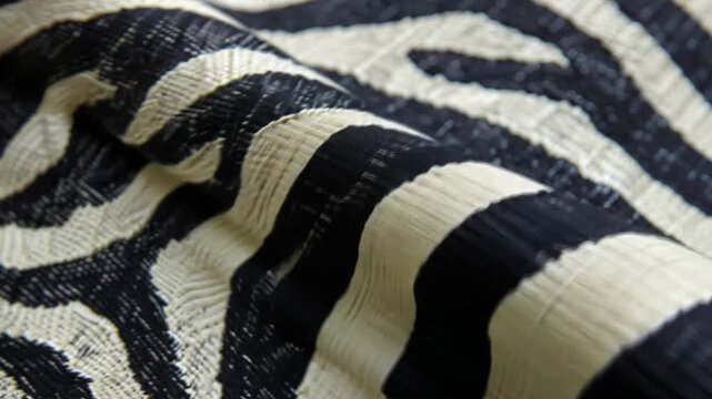 Selective focus. Close-up of textile with zebra stripes design