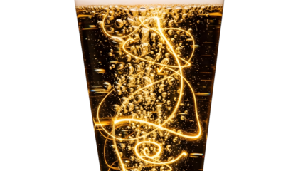 Glowing yellow light trails isolated on transparent background