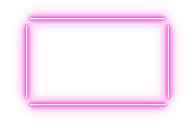 Pink neon rectangle frame. Glowing light outline border design. Minimal modern highlight box element. Stylish banner frame for graphic design on transparent background