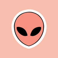 Trendy Y2k pink sticker with Alien. Vector hand drawn doodle illustration