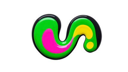 Obraz premium Abstract colorful swirl with green, pink, and yellow glossy paint, isolated transparent background, modern fluid shape, playful and creative design element, suitable for digital art and graphic