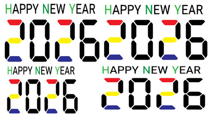 Happy new year celebration countdown digital clock display twenty twenty six greeting festive holiday design graphic element vector art template background banner promotion