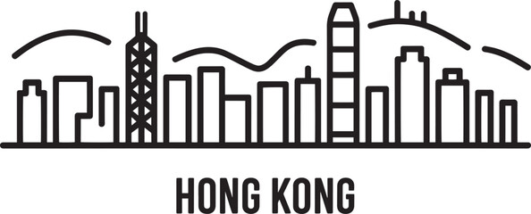 Obraz premium Hong kong city skyline line art vector illustration of urban landscape and mountains